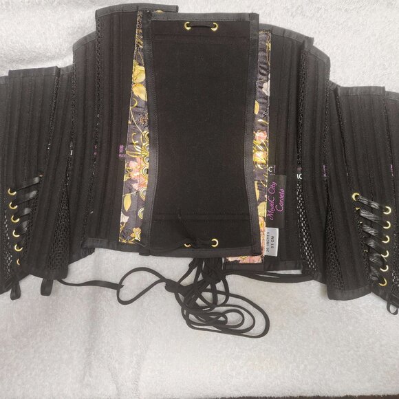 Mystic City Corset MCC36X Yellow/Black Brocade/Mesh Underbust Waspie - 20" - Picture 8 of 10